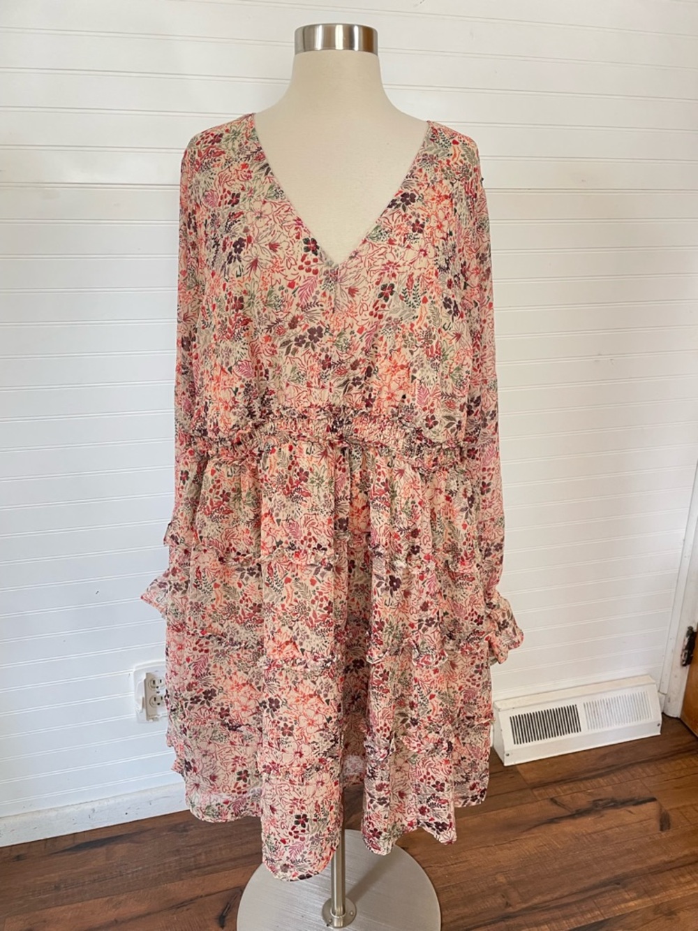 Torrid Mini Lurex Chiffon Tiered Mini Dress Size 3X Boho Western Floral